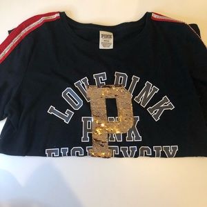 PINK short sleeve sequin black and red t shirt